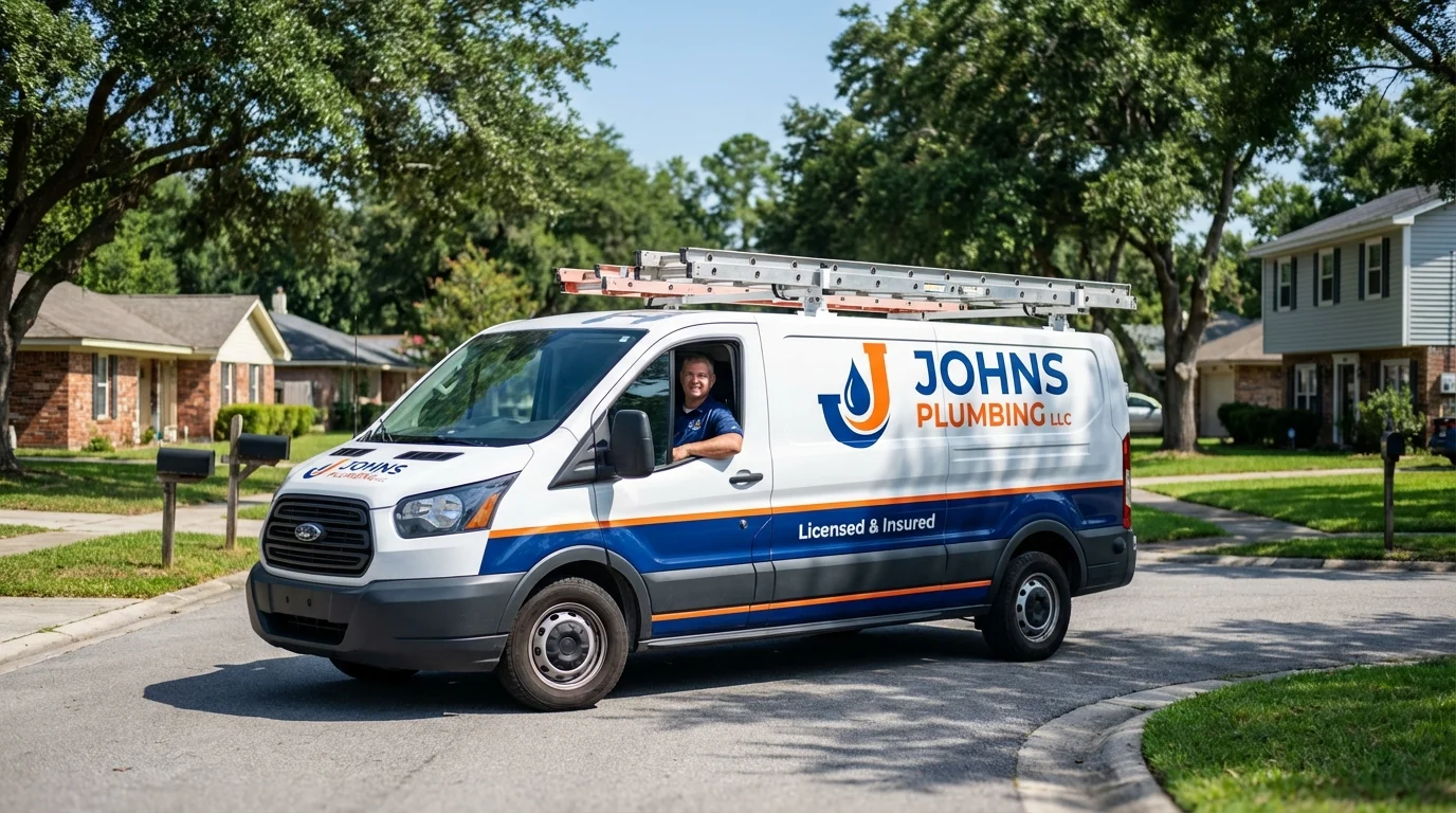 Johns Plumbing LLC service van in Landing, NJ