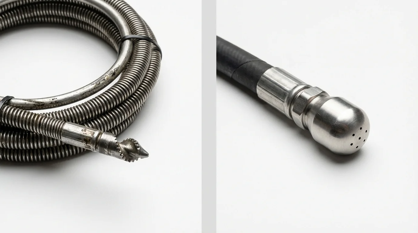 Drain snake cable and hydro jetting nozzle used for drain cleaning in Landing, NJ