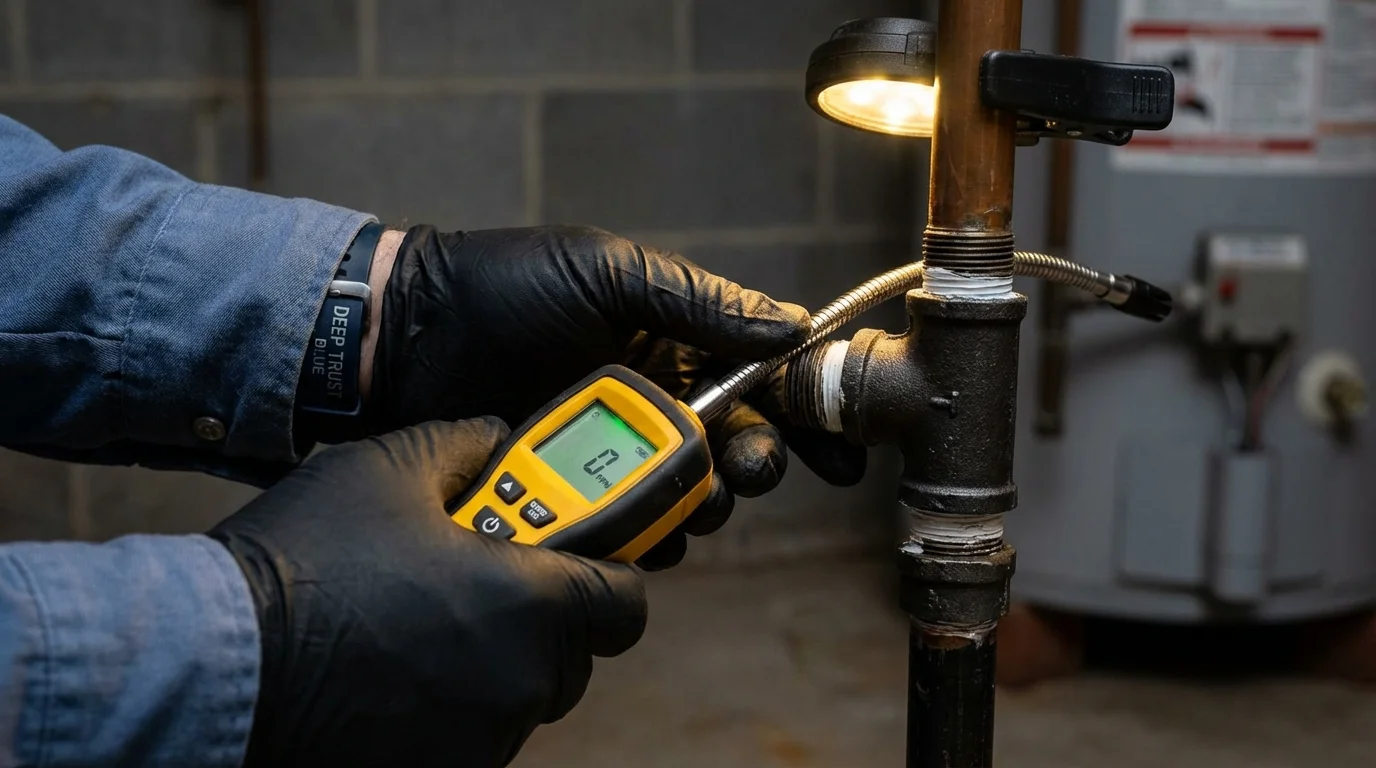 Gas leak detection with electronic sniffer by Johns Plumbing LLC in Landing
