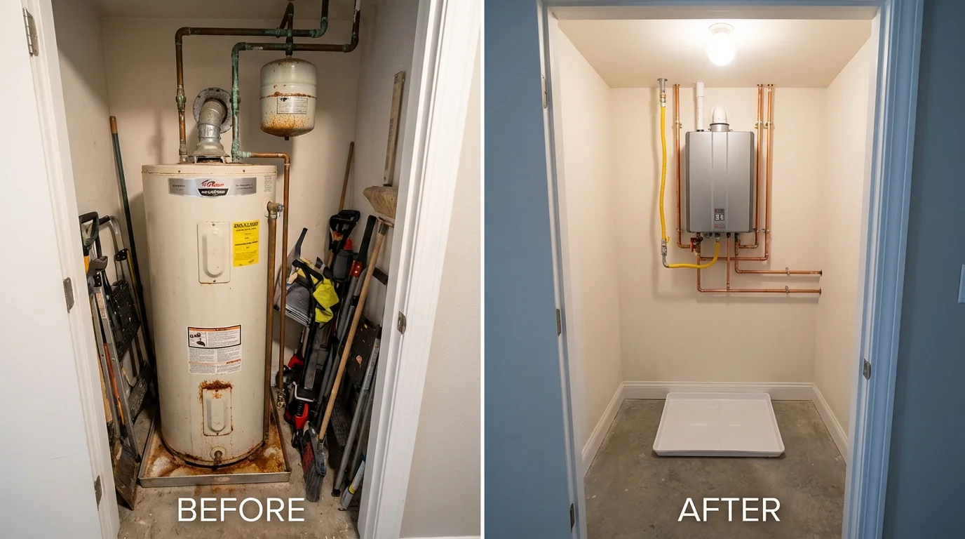 Tank water heater versus wall-mounted tankless unit comparison for Landing, NJ homeowners