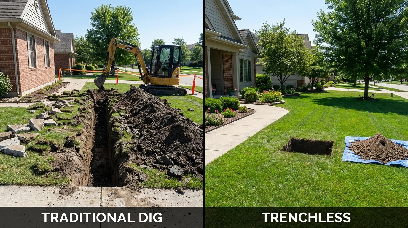 Trenchless sewer repair with minimal yard damage versus traditional excavation in Landing, NJ